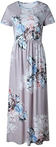 LiMiCao Casual Long Vintage Flower Dress With Sleeves Floor Length Retro Maxi Dress For Women (XXXL, Grey)