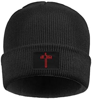 Vintage Men Knitting Beanie Hats Cross with Winged Skull Stretchy & Soft Knit Cap