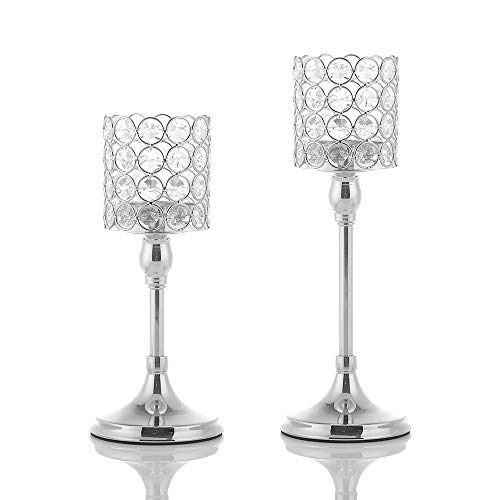 VINCIGANT Pack of 2 Crystal Candlesticks for Christmas Decoration Anniversary Wedding Coffee Table Decorative Centerpiece,10 and 12 Inches Tall Silver - Thumbnail 7