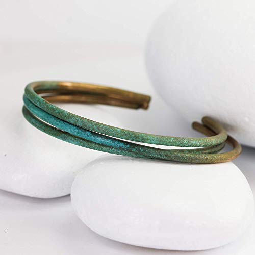 Blue Patina Aged Cuff, Women's S, Handmade Bronze Cuff with Turquoise Patina - Thumbnail 2