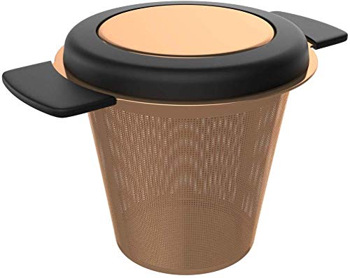 bonVIVO Puri Stainless Steel Tea Infusers for Loose Tea, Tea Strainer for Teapots or Cups, & Functional, Copper-look Mesh Tea Maker Filter with Black Lid
