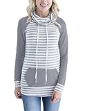 MEROKEETY Women's Striped Drawstring Raglan Sleeve Sweatshirt Cowl Neck Tunic Top Kangaroo Pocket