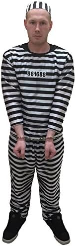 Mens Prisoner Black White Convict Stag Do Party Fancy Dress Costume Halloween (Large)