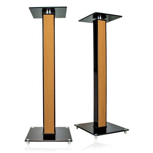 minify Pair of High Gloss Speaker Stands with Decorative Wood Inlay of your Choice