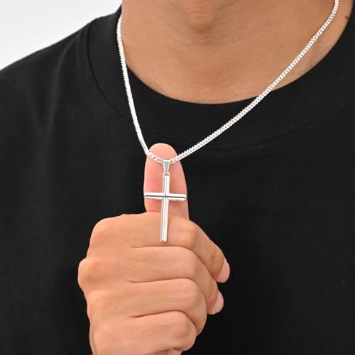 VNOX Collar Cruz Hombre Plata - Cruz Acero Inoxidable Plateada Cadena Collar con Colgante Cruz Cadena Plata para Hombre y Niños