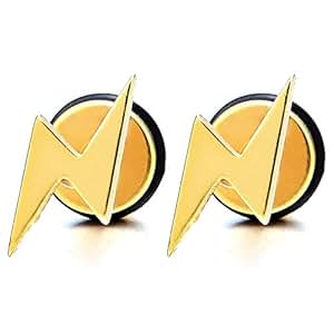 Amazon.com: Pair Mens Womens Gold Color Lightning Bolt ...