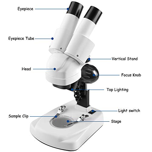 DoubleSun Student Kids Beginner Stereo Microscope Science Kit 20X-40X Compound LED Light Source Binoculars Lab Microscope with a Phone Adapter for Microscope to Record
