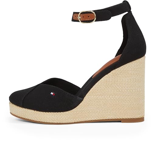 Alpargatas de cuña Mujer Flag Closed Toe con correa de tobillo, Negro (Black), 40