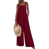 Dokotoo Women's Casual Loose Overalls Jumpsuits One Piece Sleeveless Wide Leg Long Pant Rompers With Pockets