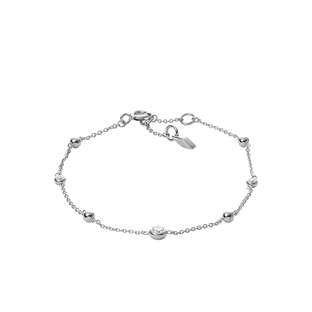 Fossil Bracelet for Women Glitz By The Yard, Total Length: 16.5 cm + 1.2 cm + 1.2 cm Silver Sterling Silver Bracelet, JFS00452040