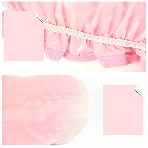 Moolecole Women Polka Dots Waterproof Shower Cap Double Layer Bathing Cap Elastic Band Spa Shower Hat Pink