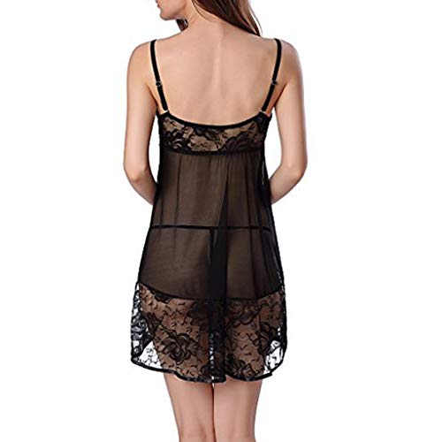 Fashion Women Sleepwear Dress, wodceeke Sexy Lace Sling Big Size Sexy Lingerie Nightdress Short Dress (L, Black)