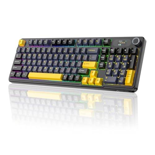 ATTACK SHARK X98Pro Teclado Inalambrico, Teclado Mecánico con Bluetooth/Type C/2.4G/, Teclado Gamer con Pantalla LED a Color y Teclado Numérico para PC y Mac (Negro)