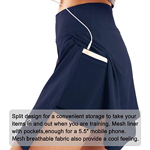 Ogeenier Women's Active Athletic Skort Running Skirt with Pockets Inner Shorts,Blue,L