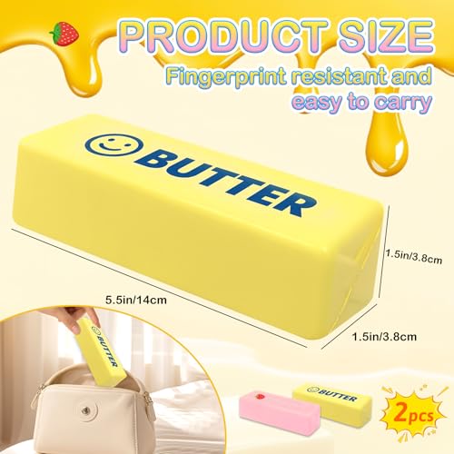 2Pcs Butter Strawberry Toy, Slow Rebound Butter Stick Soft Butter Stress Relief Block Sensory Fidget Toys for Kids Adults Office Home