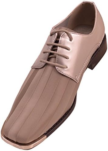 Viotti Mens Striped Satin and Patent Formal Derby Oxford, Tuxedo Dress Shoe with Metal Tip Style 5205