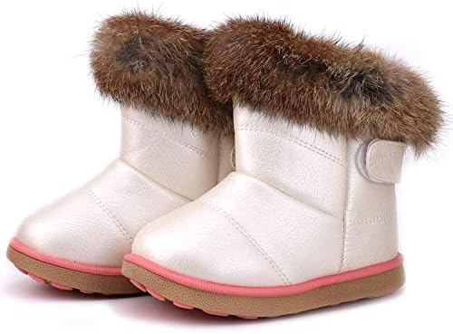 GaldGG Toddler Girl Warm Winter Snow Boots Plush Inner Outdoor Boots Waterproof Walking Shoes Flat Easy on for Toddlers Little Girls