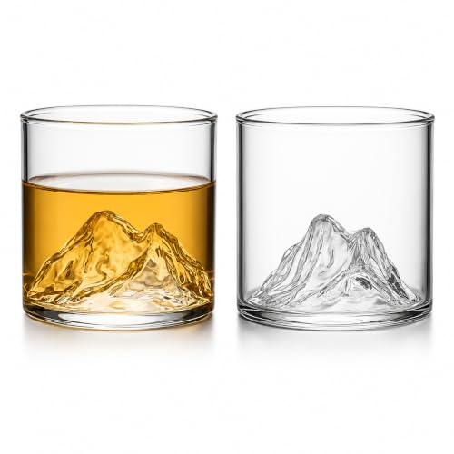 Kit 2 Copos Whisky Design Montanha Everest 300ml Cristal Transparente Premium Vidro Reforçado Drinks Luxo