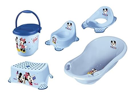 Disney Micky Maus 5er Set Badewanne + Töpfchen + WC Aufsatz + Hocker + Windeleimer Neu