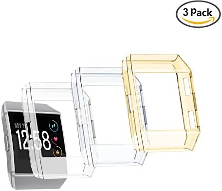 LEEFOX Fitbit Ionic Cover Case, TPU Soft Accessory Frame Rugged Protective Shell Slim Shock Resistant Replacement Bump for Fitbit Ionic Smart Fitness Watchh,3pack Crystal Clear Champagne Gray
