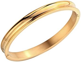 Fullrainbow Stainless Steel Grooved Cuff Bangle Bracelets for Women Men, 7mm,Gold Plated/Rose Gold/silver (gold)