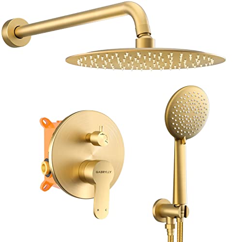 KOJOX 12 Inch Shower System With High Pressure Rainfall Shower Head Handheld Shower Head Bathtub Faucet Trim Kit And Shower Faucet Valve Bathroom Luxury Rain Mixer Shower Set Brushed Gold - View #10