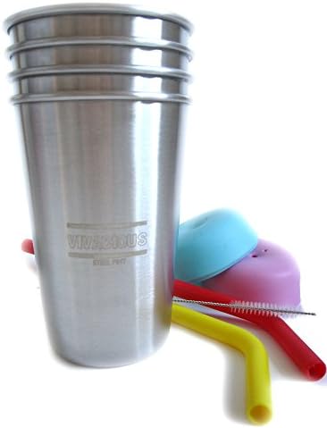 Stainless steel cup with stretchy silicone lids and food grade silicone straws with cleaning brush (kids/adult sippy cup)