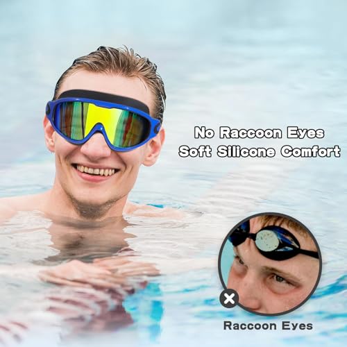 Adult Swim Goggles 2 Pack, Anti-Fog Pool Swimming Goggles with 180° Wide View, UV Protection Leakproof Goggles for Men Women Youth