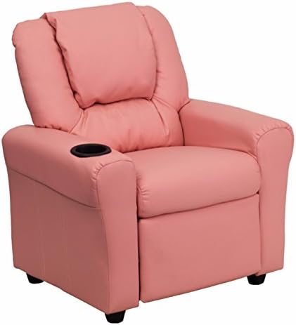 Winston Direct Kids Series Contemporary Vinyl Recliner with Cup Holder and Headrest - Pastel Pink
