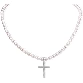 LGSY Sterling Silver Cross Pendant Necklaces for Women-Freshwater Cultured Pearl Strand Necklaces