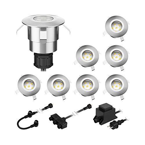 ledscom.de LED Boden-Einbauleuchte Atria für außen Aluminium kalt-weiß, je 14lm, IP65, 40mm Ø 8er Set