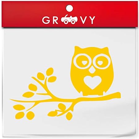 Amazon ハート 木 ふくろう フクロウ 梟 ステッカー 開運 幸運 お守り かっこいい かわいい おしゃれ 車 ブランド アウトドア シール おもしろ グッズ 防水 エンブレム アクセサリー ブランド 雑貨 1268 イエロー ステッカー デカール 車 バイク