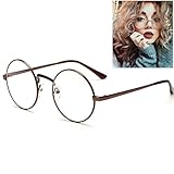 Littlegrass Round Circle Frame Clear Lens Oversized Eyeglasses Vintage Metal Brown Black Silver Gold (Brown)