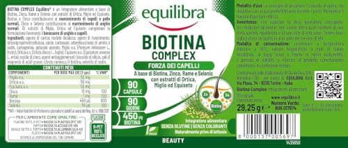Biotina Altodosata 450 mcg, per Capelli e Unghie, con Zinco, Rame, Selenio, Estratti di Ortica, Miglio, Equiseto, Vegan, Senza Glutine, Privo di Lattosio, 90 Capsule