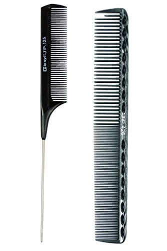 Salon Hairdressing Styling professional Tool Sharp Tail Combs And Carbon Comb, 2 Count Black