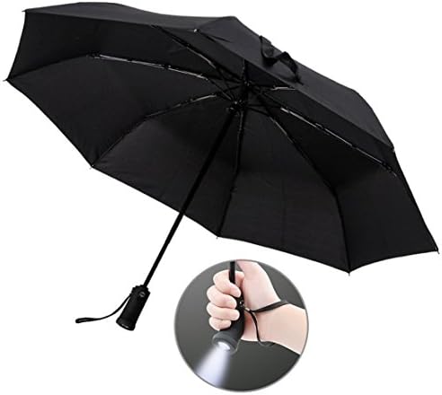 Anysecu LED Flashlight Umbrella, Compact Travel Umbrella, Auto Open and Close--Black