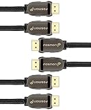 HDMI Cable 10FT (3 Pack) Fosmon CL3 Rated (in-Wall Installation) 4K Latest Standard 2.0 UL Listed Supports 2160p 3D 18Gbps ARC HDR UHD 1080p, Nylon Braided 24K Gold Plated Connectors
