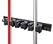 Broom & Mop Kitchen Garage Closet Tool Holder Storage System Black Aluminum Alloy Wall Mounted Rack 3 Rubber Grip Modular Adjustable (3 Grips, 4 Hooks)