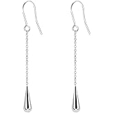 Stainless Steel Water Drop Long Tassel Dangle Earrings