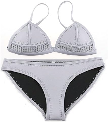 CIKINI Hand Sewn Crochet Blanket Stitch Women Neoprene Swimwear (XS(US0-2), Grey)