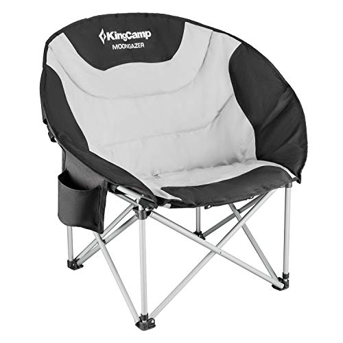 KingCamp Moon Saucer Leisure Heavy Duty Steel Camping Chair Padded Seat with Cooler Bag (Grey with Cup Holder)