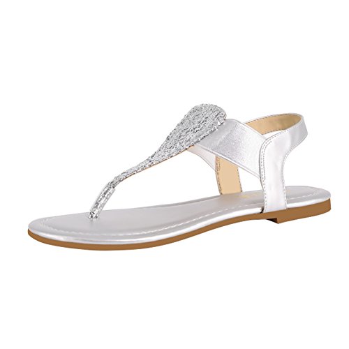 Eunicer Women's Sparkling Thong Elastic Strap Summer Flat Sandals