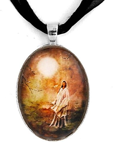 Quan Yin Pendant Necklace Lotus Pond Zen Goddess Handmade Boho Jewelry Art
