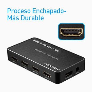 Aibocn HDMI Switch，Conmutador HDMI Switch 4 Entrada a 1 Salida Soporta 4K 3D y 1080P Adaptador para TV, BLU-Ray, Cable Box, PS3 PS4,Color Negro