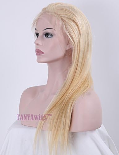 TANYAWIGS Plantinum Blonde Straight Full Lace Wigs Human Hair Brazilian Virgin Hair Natural Looking Hairline Transparent Lace 130% Density Average Size Cap Wig For Women