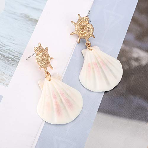 MOLOCH Shell Earrings for Women Natural Conch Shell Earrings Octagon Freshwater Pearl Drop Earring Beach Earrings Jewelry (Scallop)