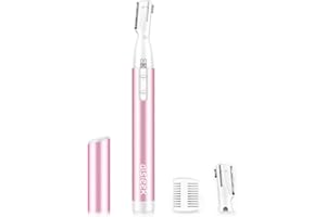 aisleek Eyebrow Trimmer, Facial Hair Trimmer Precision Detailer with Rinseable Blade, Battery Powered Double-Sided Eyebrow Razor with Comb, Compact Pen-Size Safe Painless Shaver for Chin Peach-Fuzz
