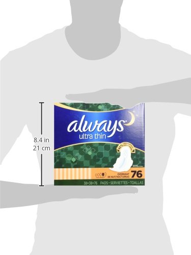 Always Ultra Thin Overnight Pads With Wings, Unscented, 76 Count