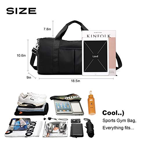Sports Gym Bag Travel Duffel Bags with Dry Wet Pocket & Shoes Compartment for Women and Men (Black)