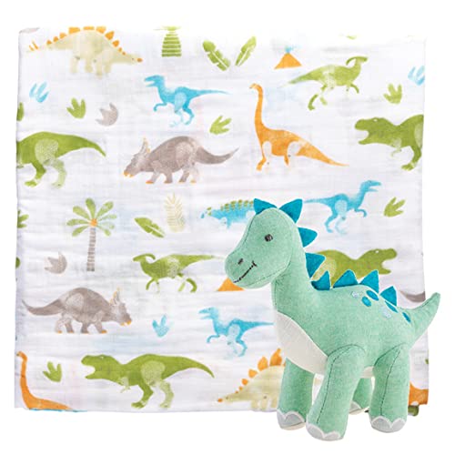 Stephen Joseph, Muslin Blanket and Stuffed Animal, Dino, Green